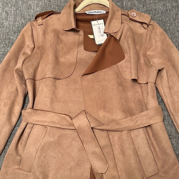 Mocha Collared Belted Trench Coat - Picture 3 of 6